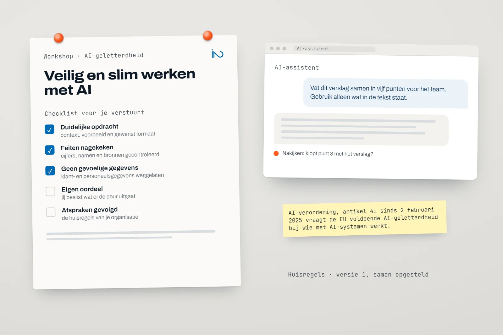 AI-geletterdheid: workshopblad met een checklist voor veilig werken met ChatGPT en Copilot