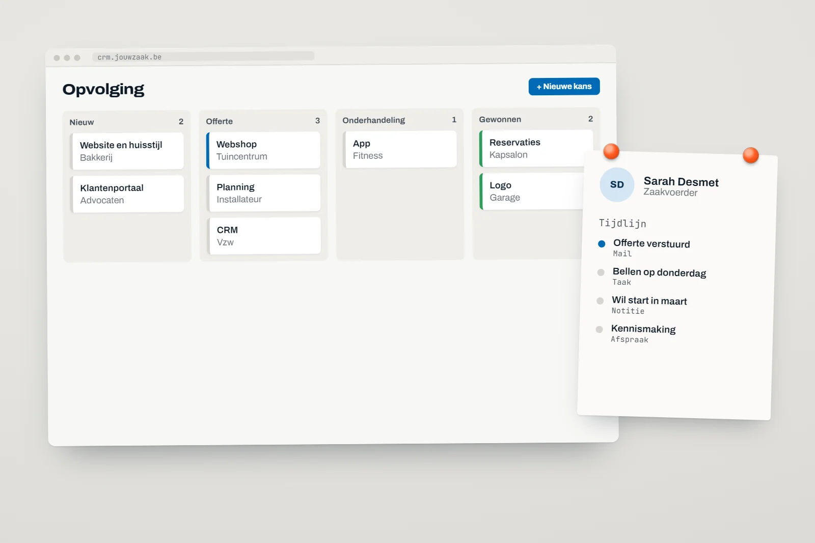 CRM op maat: pipeline met verkoopkansen per fase op een laptopscherm