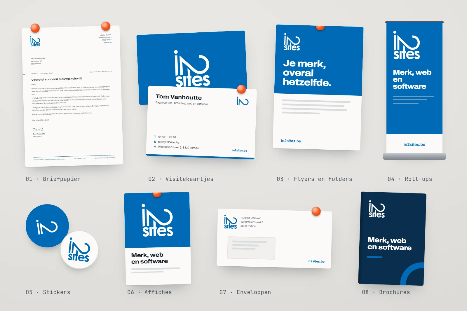Drukwerk bestellen bij in2sites: visitekaartjes, flyers en briefpapier in één huisstijl op de projectwand