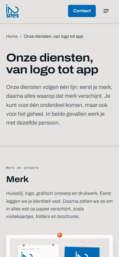 De website van in2sites op een gsm