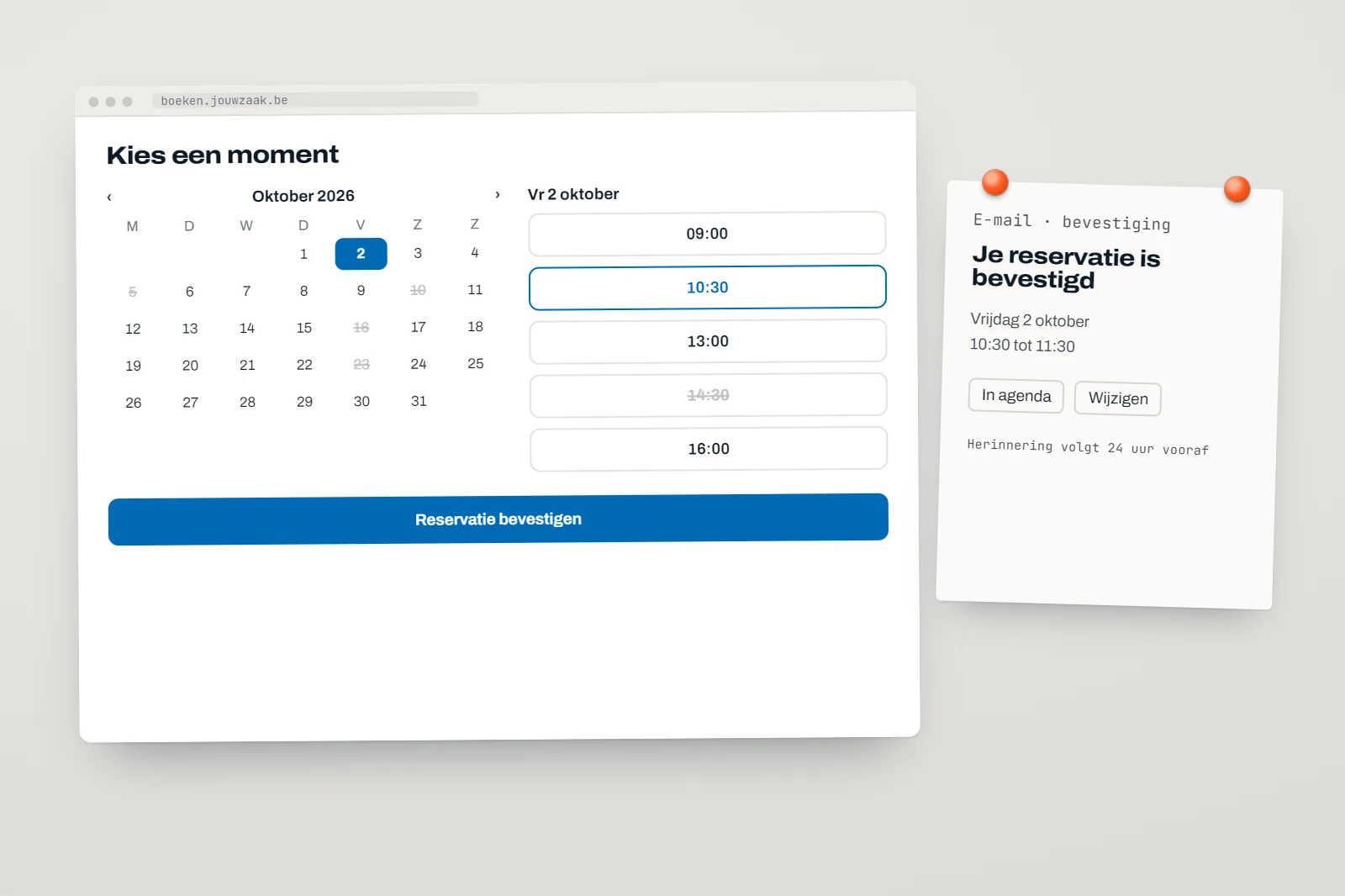 Reservatiesysteem op maat: boekingsscherm met kalender en vrije tijdsloten op een smartphone