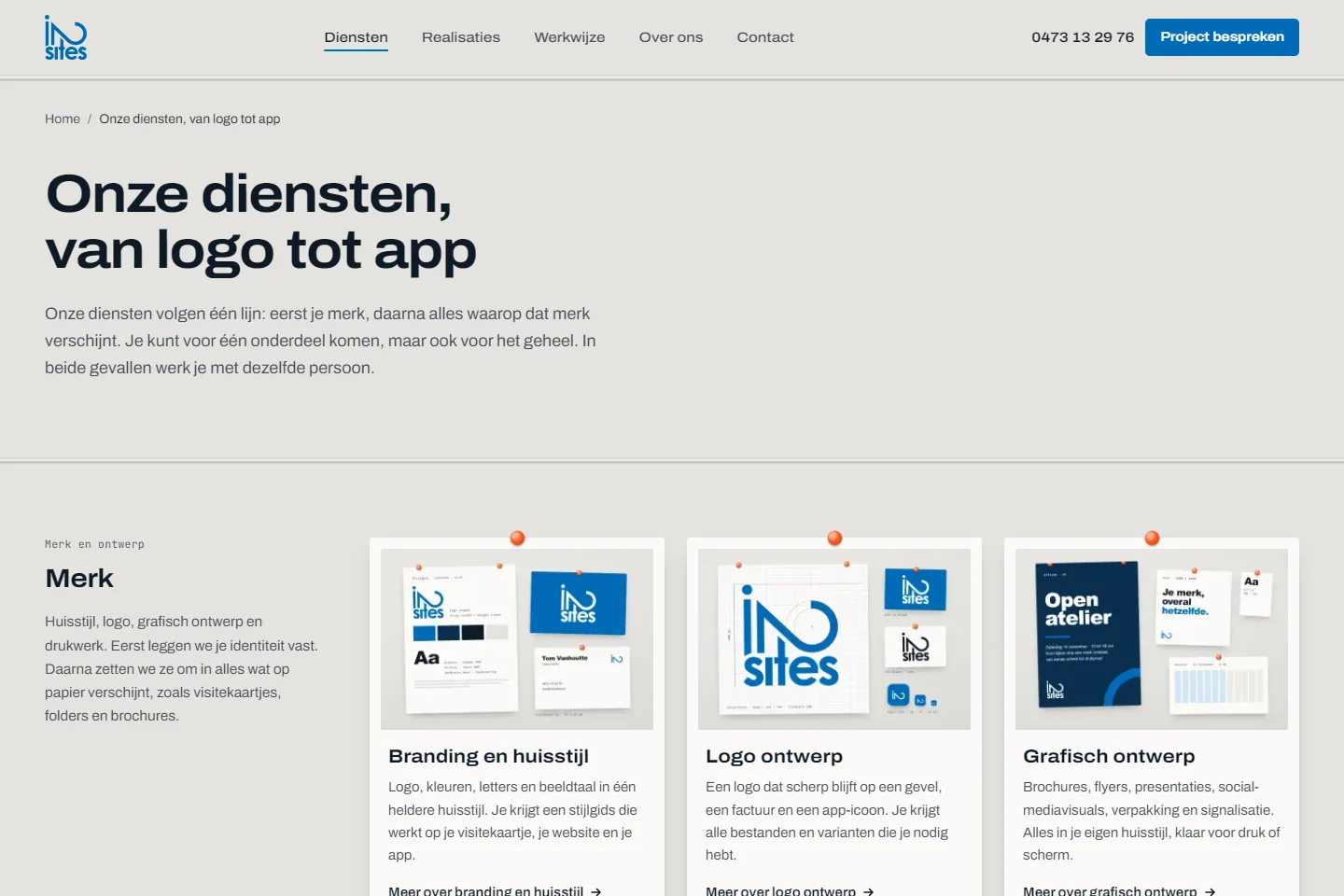 De website van in2sites op een breed scherm