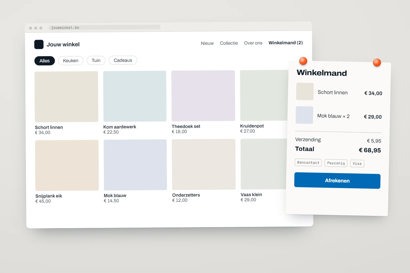 Webshop laten maken: productpagina en afrekenpagina van een WooCommerce-shop op smartphone