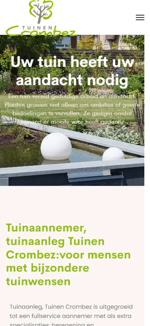 Website Tuinen Crombez op een gsm