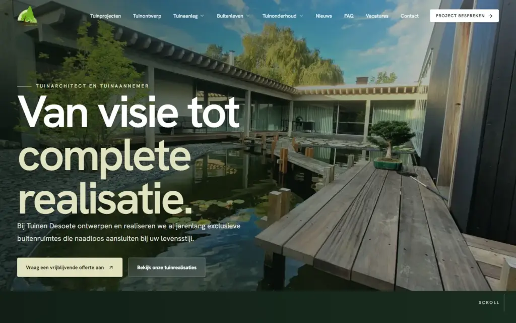 Website Tuinen Desoete op een computerscherm: de startpagina